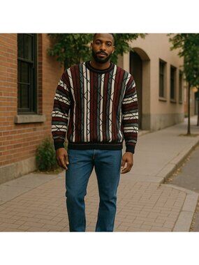 Protege Mens 2XL Sweater Textured Knit 3D Colorful Abstract Crosby USA 90s VTG